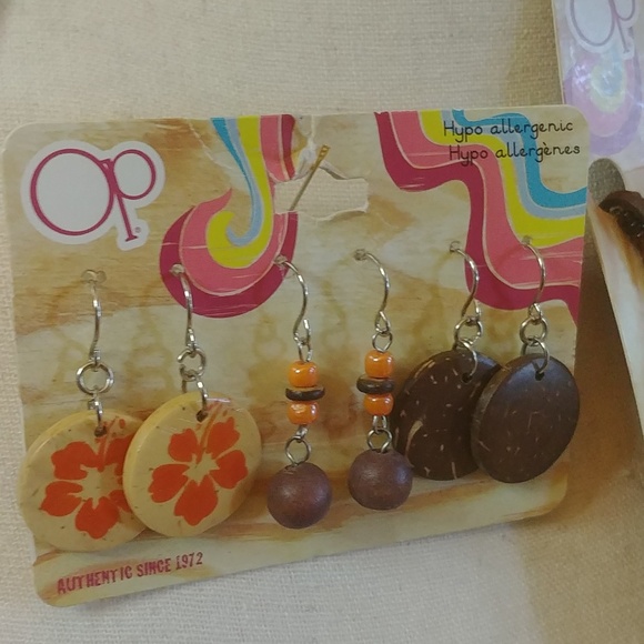 NWT OP Wood Earrings and Trio of Anklets Set - Picture 2 of 7
